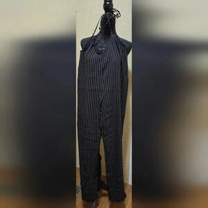 Black Pinstripe Wide Leg Jumpsuit